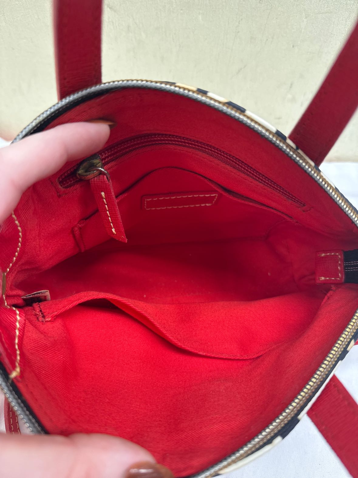 Dooney & Bourke Red Trim Leopard Print Mini Crossbody Satchel Purse Bag