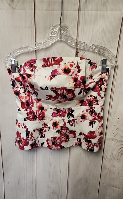White House Black Market Women's Size 4 White & Pink Floral Sleeveless Top