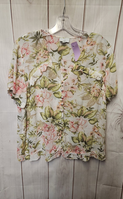 J Jill Women's Size M White Floral Short Sleeve Top