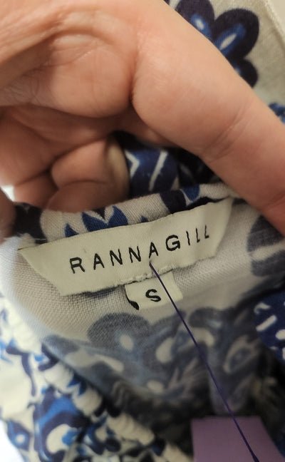 Ranna Gill Women's Size S White & Blue Linen Dress