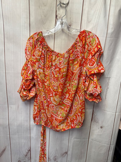 Cece Women's Size M Orange Floral 3/4 Sleeve Top