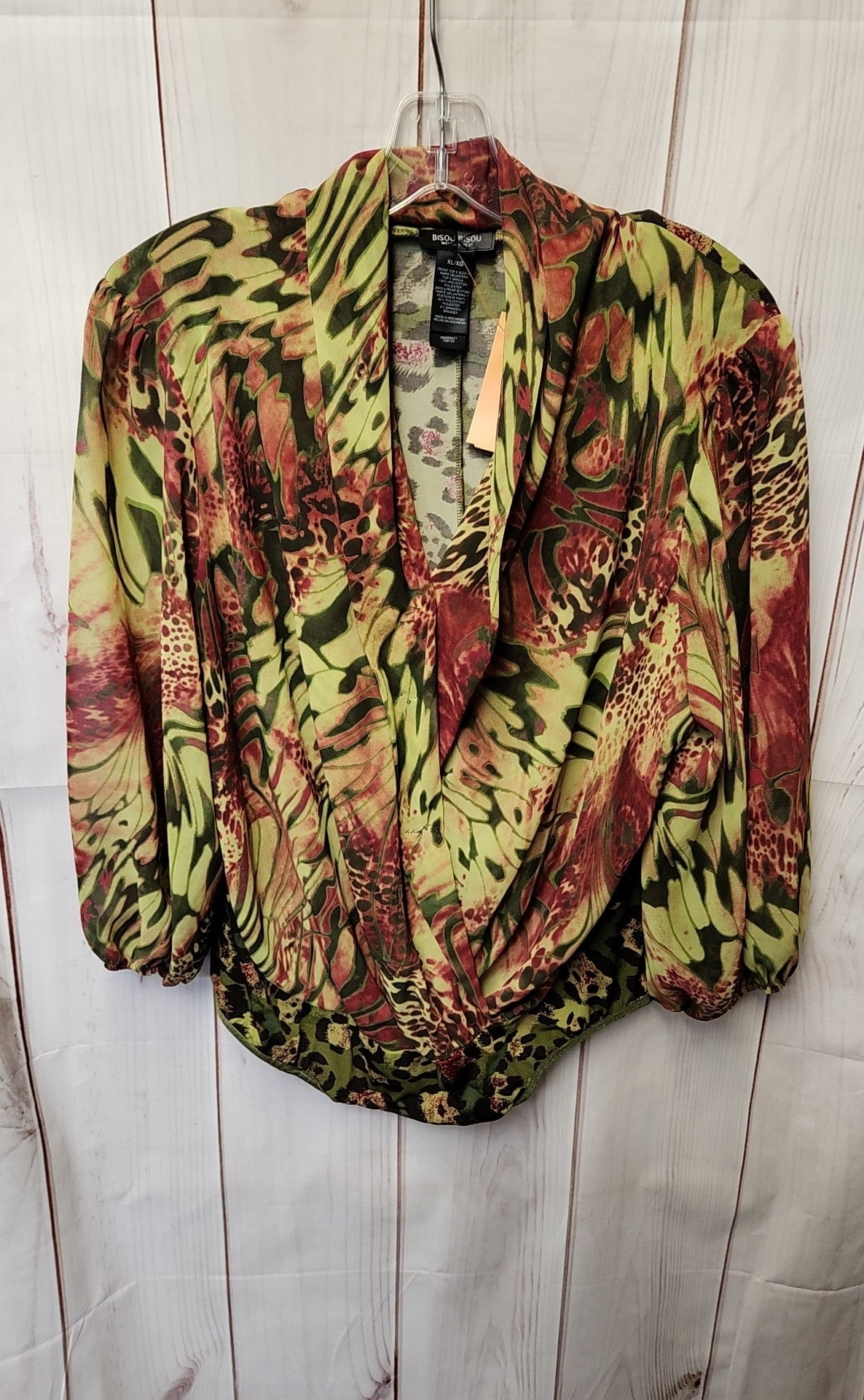 Bisou Bisou Women's Size XL Green & Pink 3/4 Sleeve Top