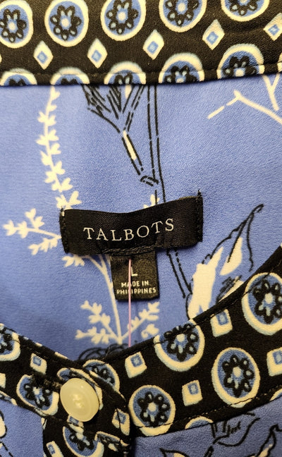 Talbots Women's Size L Blue Floral Long Sleeve Top