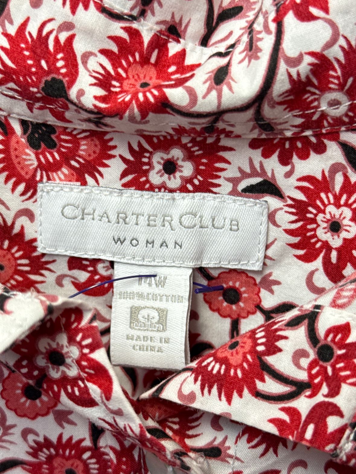 Charter Club Women's Size 14 Red Floral Short Sleeve Top