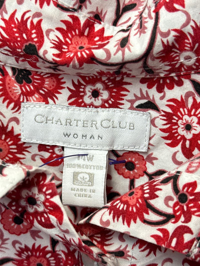 Charter Club Women's Size 14 Red Floral Short Sleeve Top