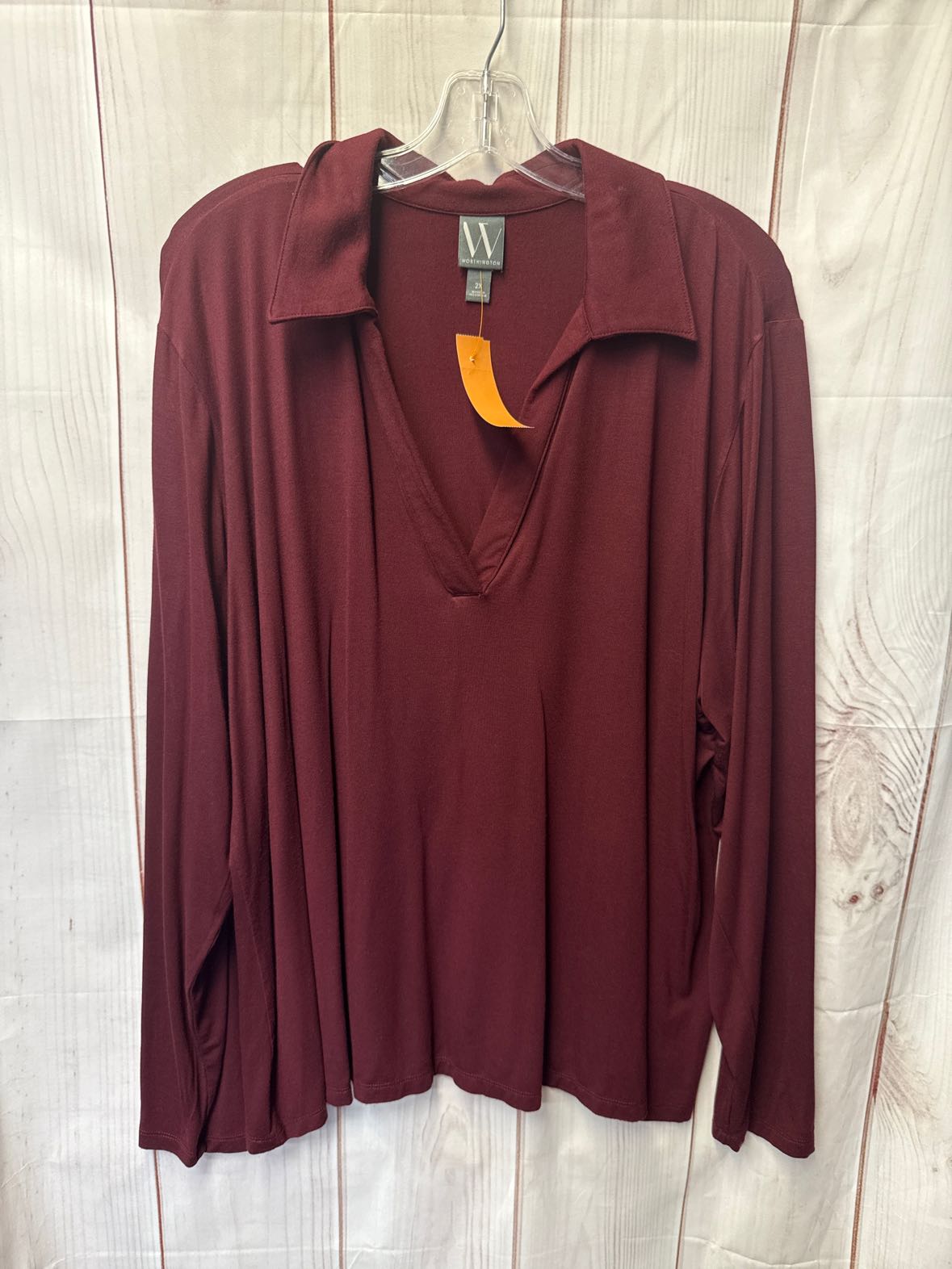 Worthington Women's Size 2X Maroon Long Sleeve Top