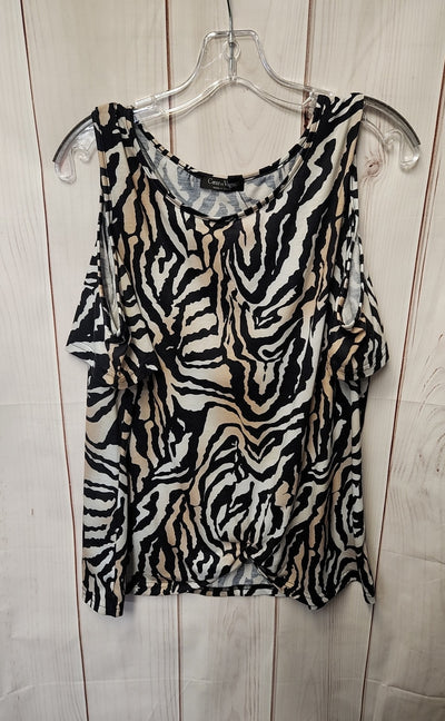 Coeur de Vague Women's Size XL Beige Animal Print Cold Shoulder Top