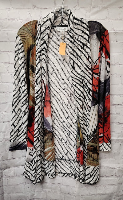 Aris. A Women's Size L White & Red Floral Cardigan