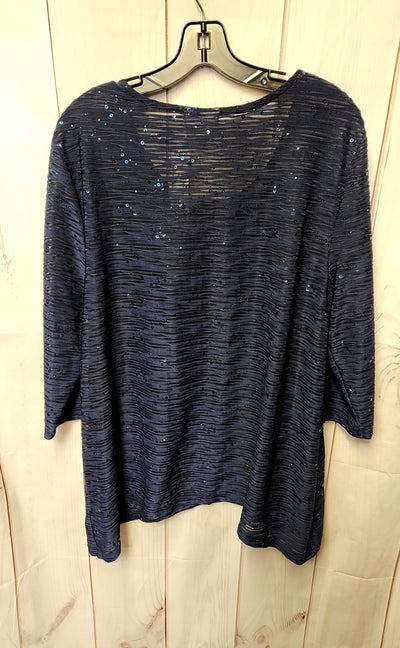 JM Collection Women's Size XL Navy 3/4 Sleeve Top