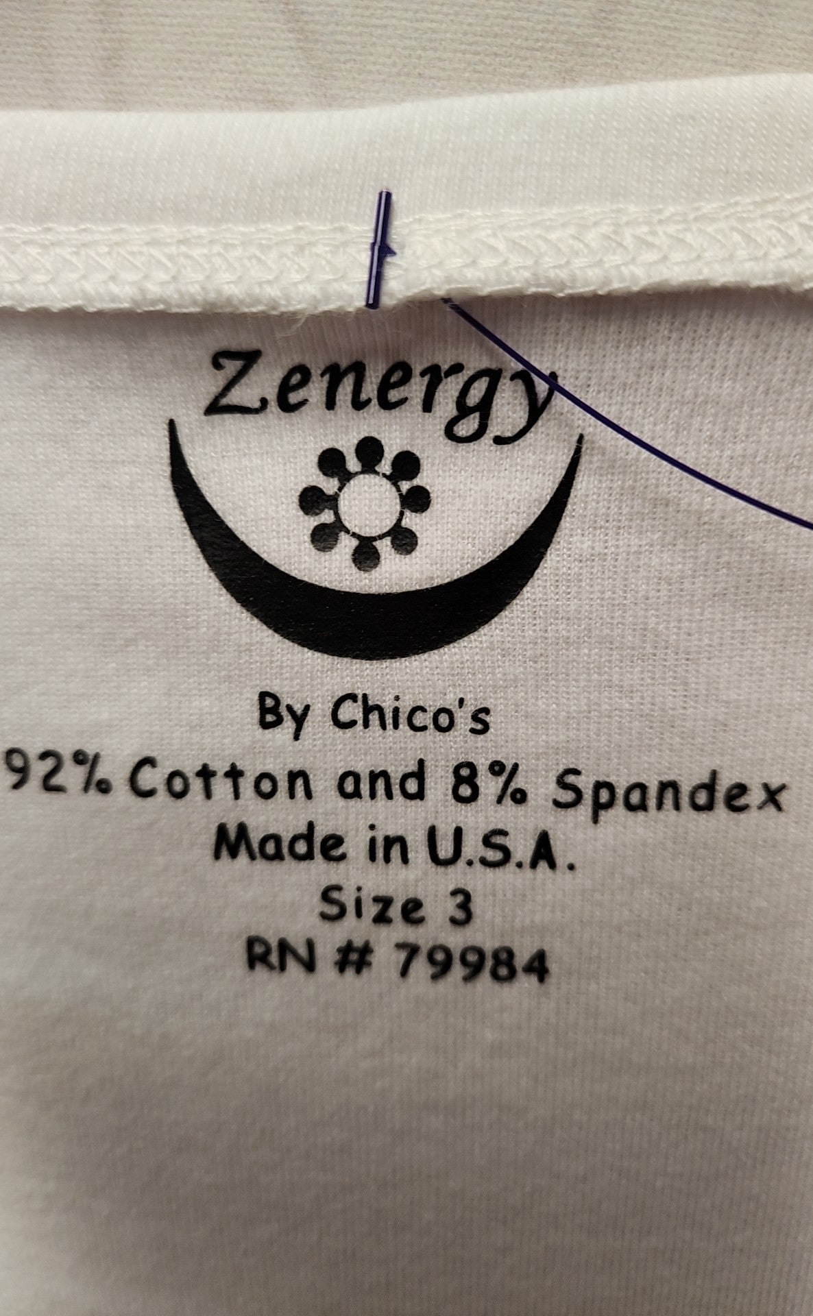 Zenergy - Chico's Women's Size 3= US XL White 3/4 Sleeve Top