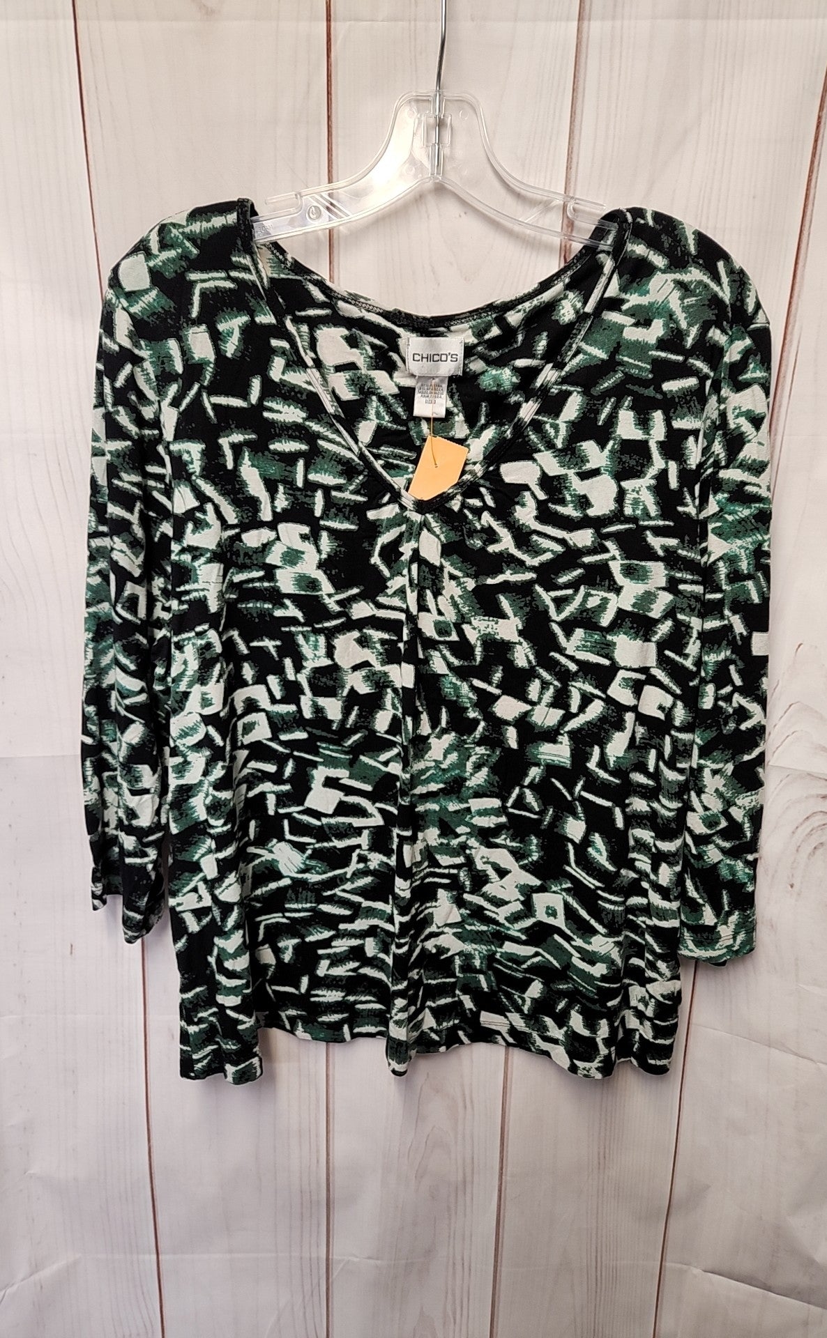 Chico's Women's Size 3 = US XL Black & Green 3/4 Sleeve Top