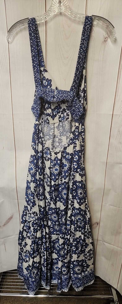Ranna Gill Women's Size S White & Blue Linen Dress