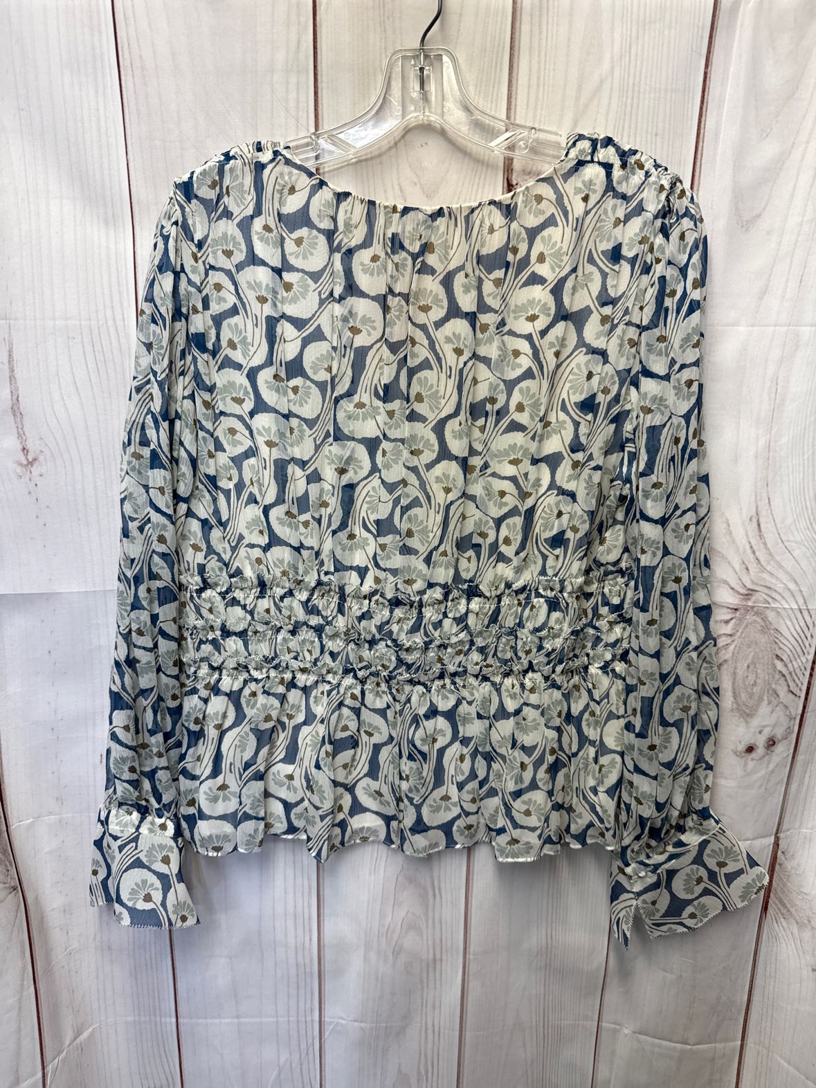 Rebecca Taylor Women's Size 12 White & Blue Floral Long Sleeve Top