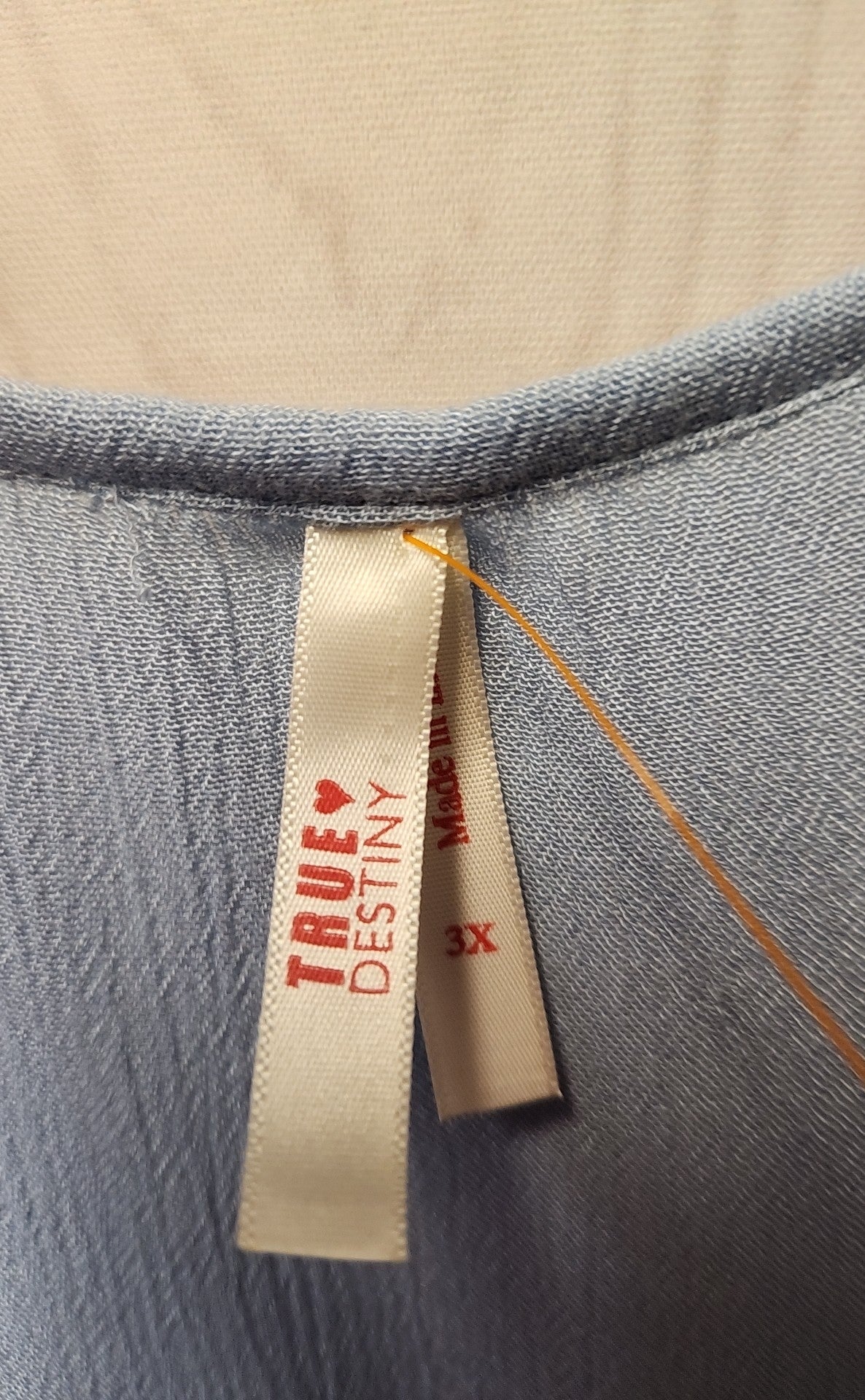 True Destiny Women's Size 3X Light Blue 3/4 Sleeve Top