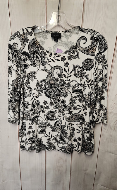 J Jill Women's Size L Petite White & Black 3/4 Sleeve Top