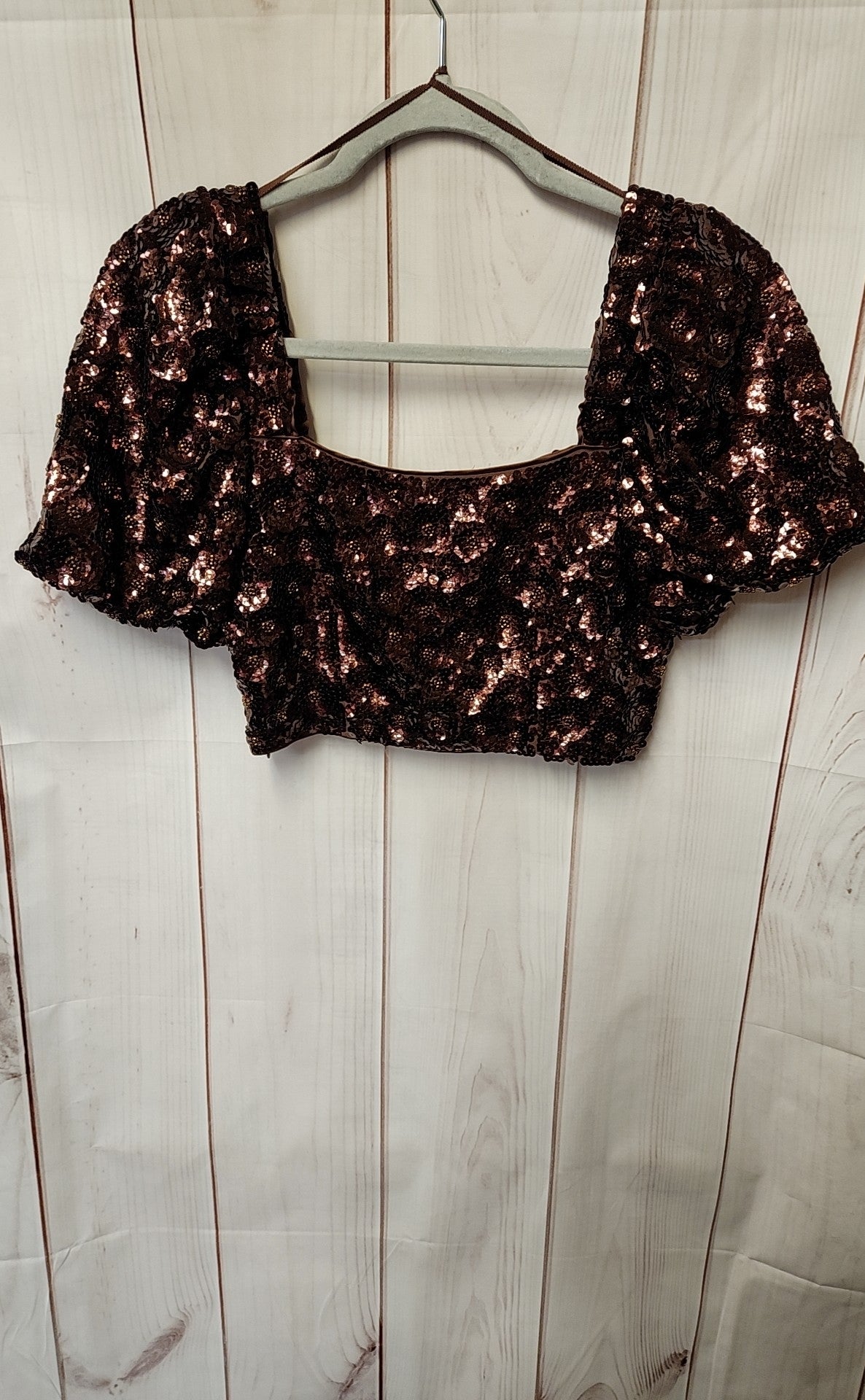 & Other Stories Women's Size S Brown Sequined Short Sleeve Top