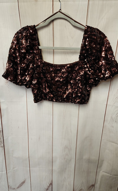 & Other Stories Women's Size S Brown Sequined Short Sleeve Top