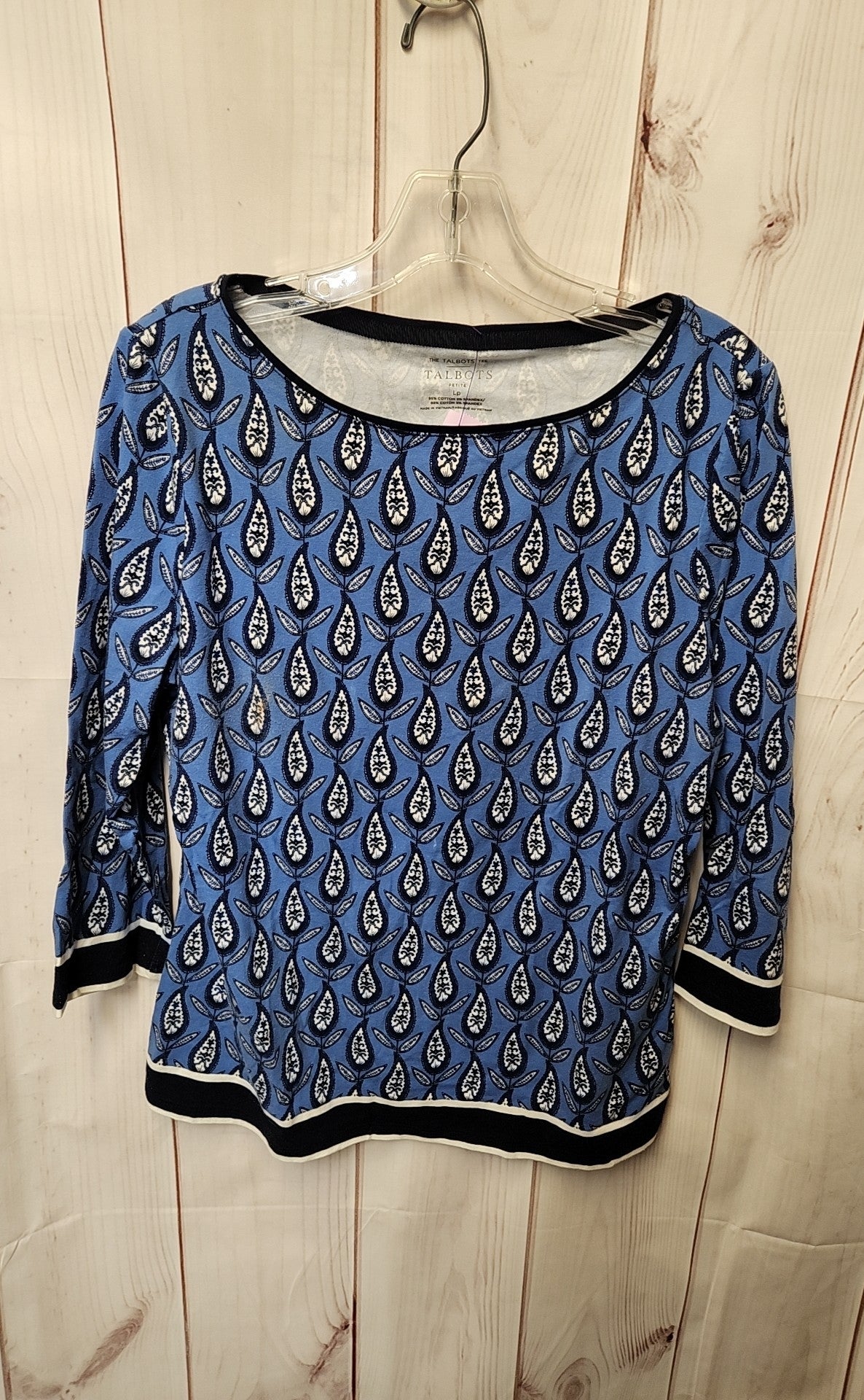 Talbots Women's Size L Petite Blue 3/4 Sleeve Top