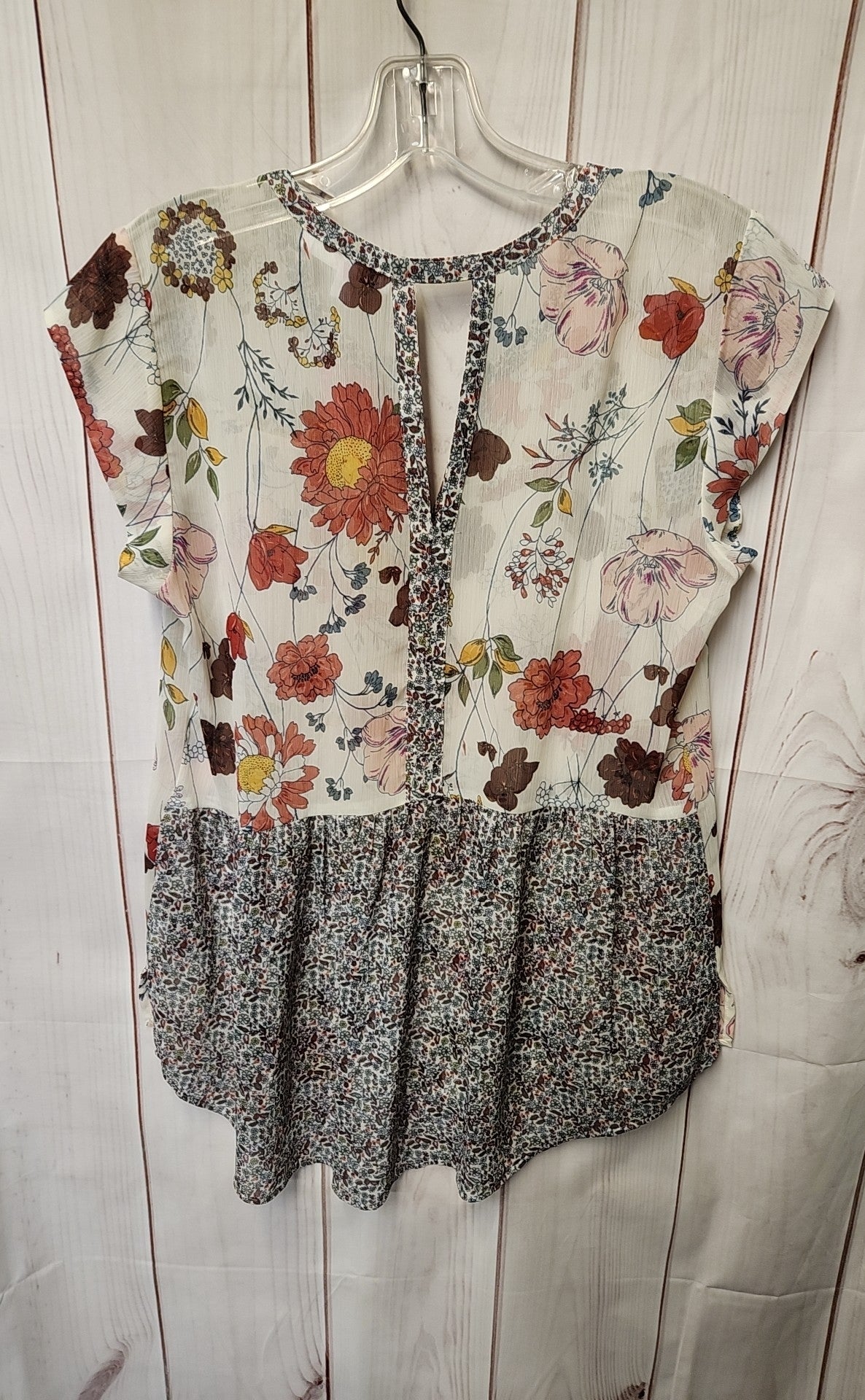 Dr2 Women's Size S White Floral Short Sleeve Top