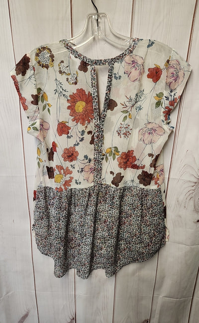 Dr2 Women's Size S White Floral Short Sleeve Top