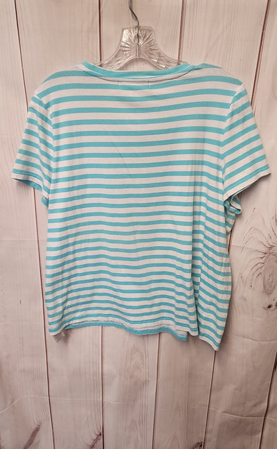 Michael Kors Women's Size 1X White & Blue Short Sleeve Top