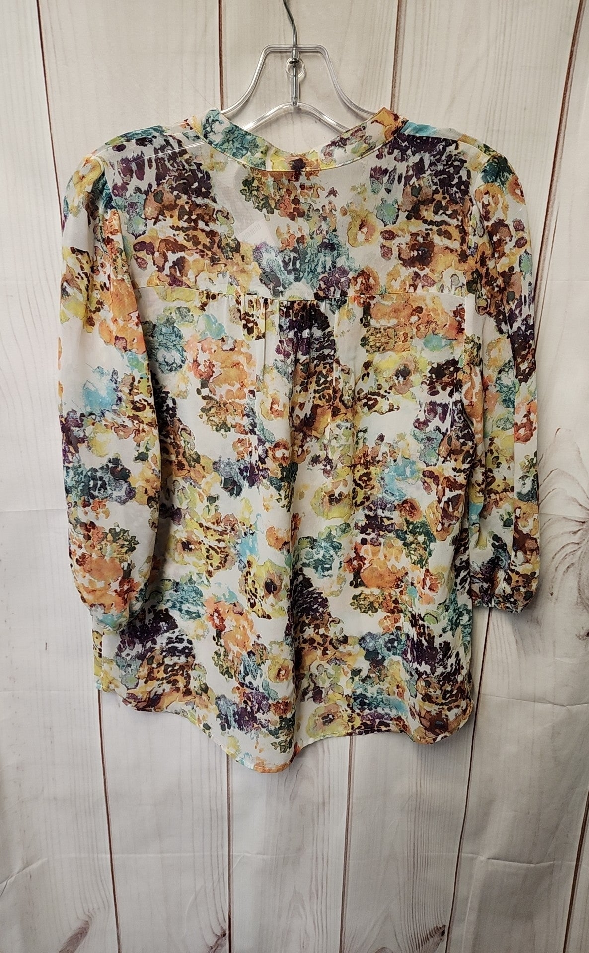 Ana Women's Size S Petite White Floral 3/4 Sleeve Top