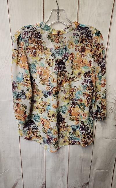 Ana Women's Size S Petite White Floral 3/4 Sleeve Top