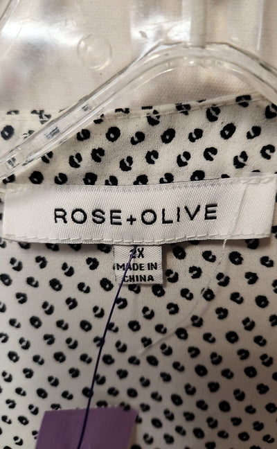 Rose & Olive Women's Size 2X White & Black Short Sleeve Top