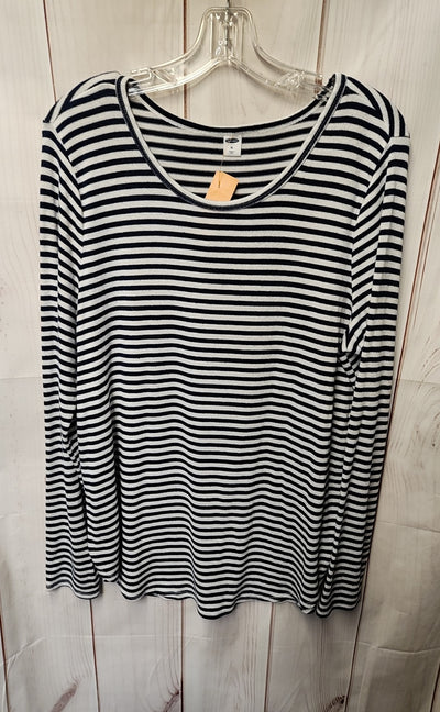 Old Navy Women's Size XL White & Blue Long Sleeve Top