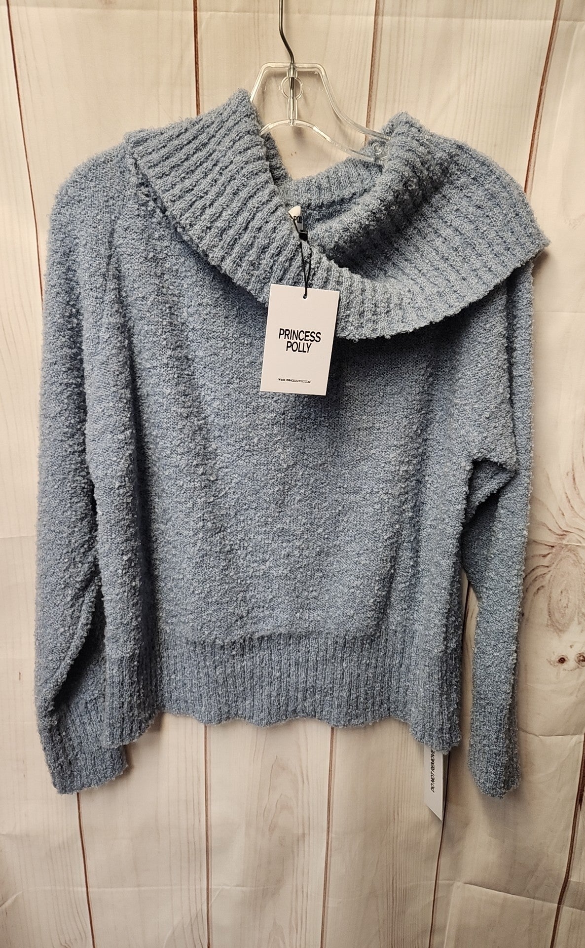NWTPrincess Polly Women's Size XS/S Parkley Boucle Off The Shoulder Blue Sweater