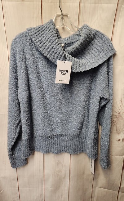 NWTPrincess Polly Women's Size XS/S Parkley Boucle Off The Shoulder Blue Sweater