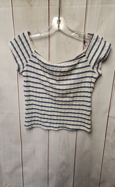 Gaze Women's Size M White & Blue Short Sleeve Top