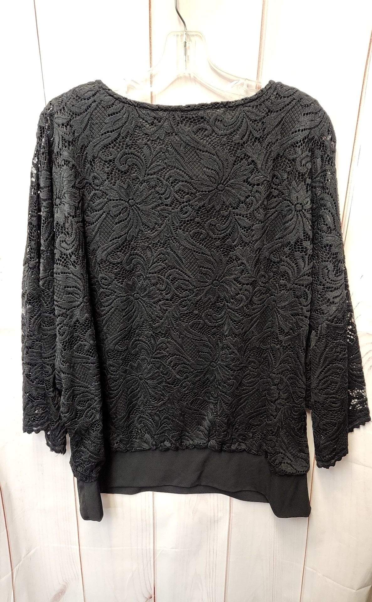 JM Collection Women's Size XL Black Lace Floral 3/4 Sleeve Top