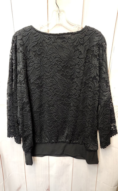 JM Collection Women's Size XL Black Lace Floral 3/4 Sleeve Top