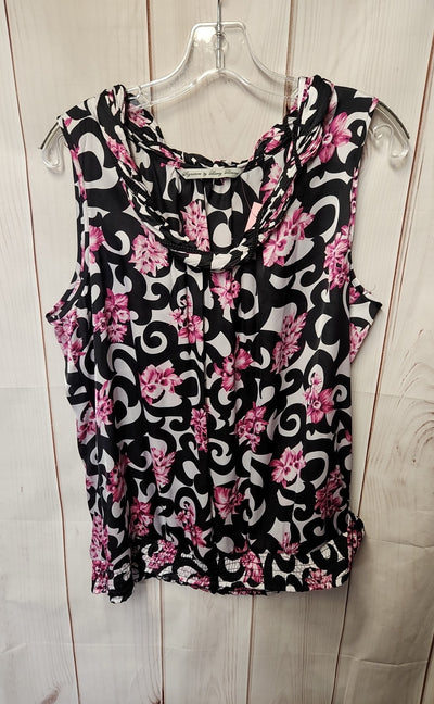 Signature by Larry Levine Women's Size XS Black & White Floral Sleeveless Top