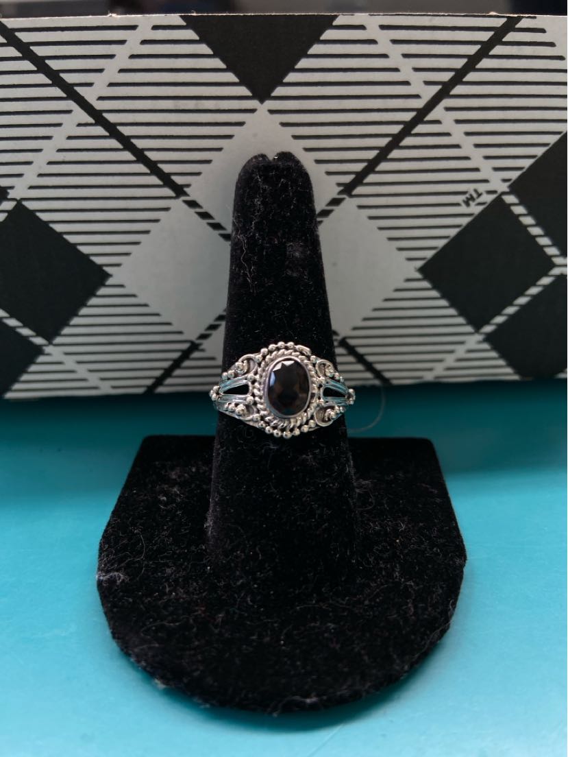 .925 Sterling Silver Size 9-1/2 Brown Stone Ring