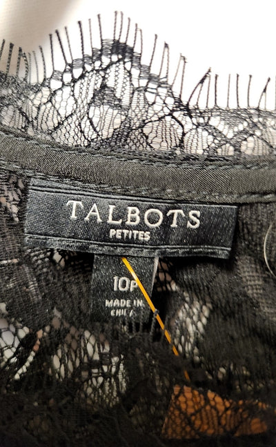 Talbots Women's Size 10 Petite Black Lace Floral 3/4 Sleeve Top