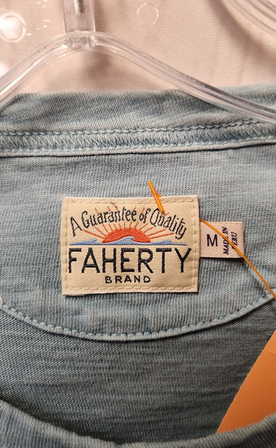 Faherty Men's Size M Turquoise Teal Blue Pocket T-Shirt 100% cotton