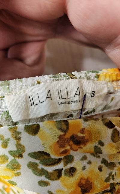 Illa Illa Women's Size S Yellow Floral 3/4 Sleeve Top