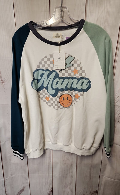 NWT Huds + Hanes Women's Size M White & Green Groovy Varsity Sweatshirt
