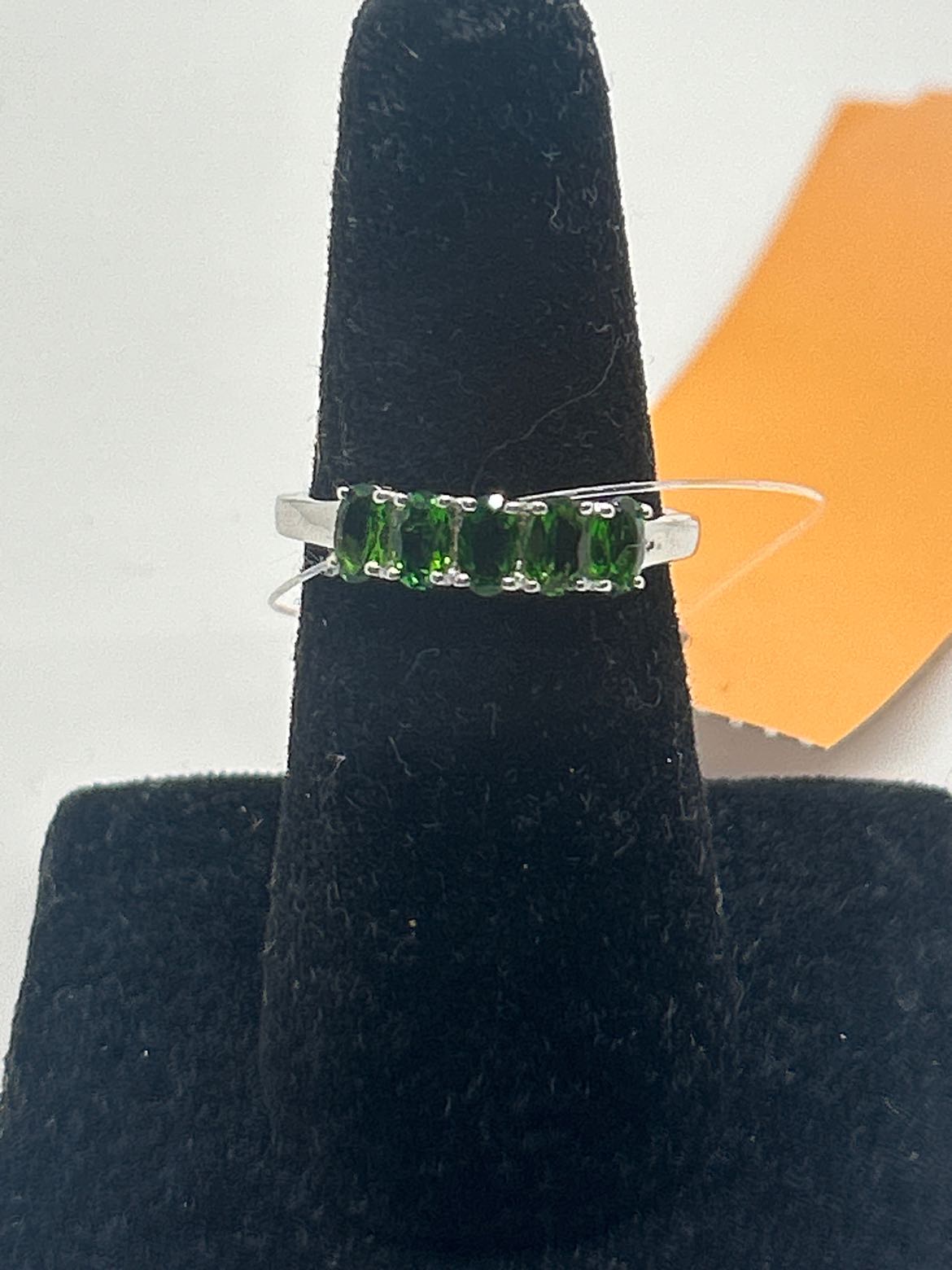 Ring Size 9 Green 5 Stone .925 Sterling Silver Ring