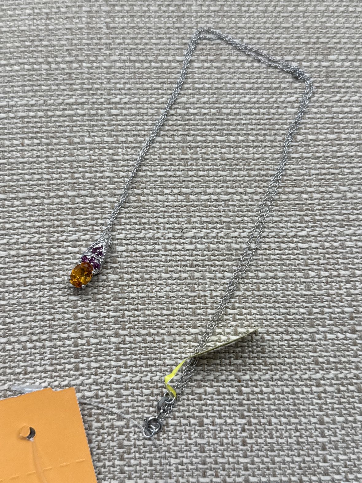 .925 Sterling Silver Yellow & Pink Stones Necklace