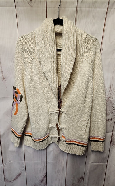 Maeve Anthropologie Horse Horseshoe Duffel Women's Size L White Cardigan Sweater