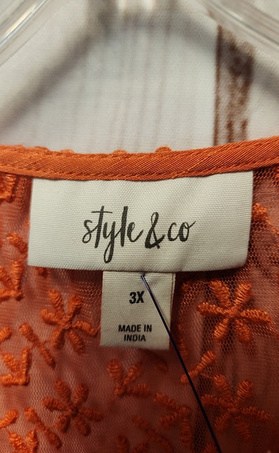 Style Women's Size 3X Orange Lace Long Sleeve Top