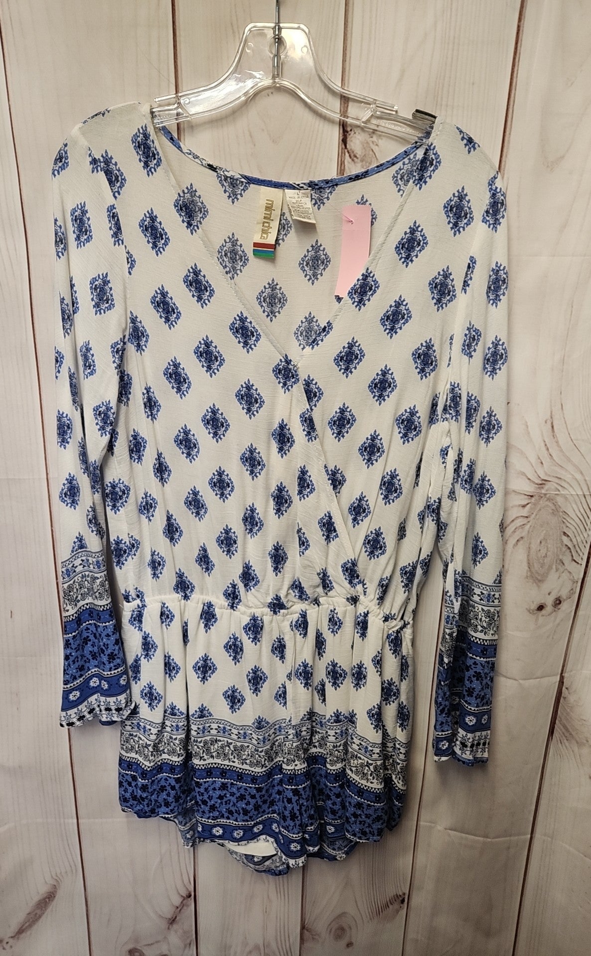 Mimi Chica Women's Size L White & Blue Romper
