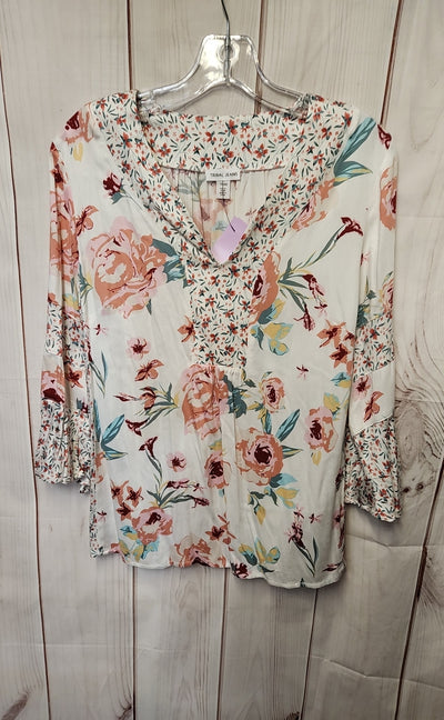 Tribal Women's Size XS White Floral 3/4 Sleeve Top