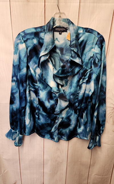 Jones New York Women's Size M Petite Blue Long Sleeve Top