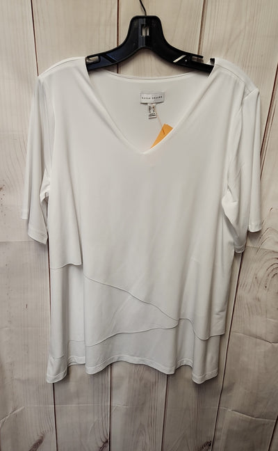 Susan Graver Women's Size L White Short Sleeve Top