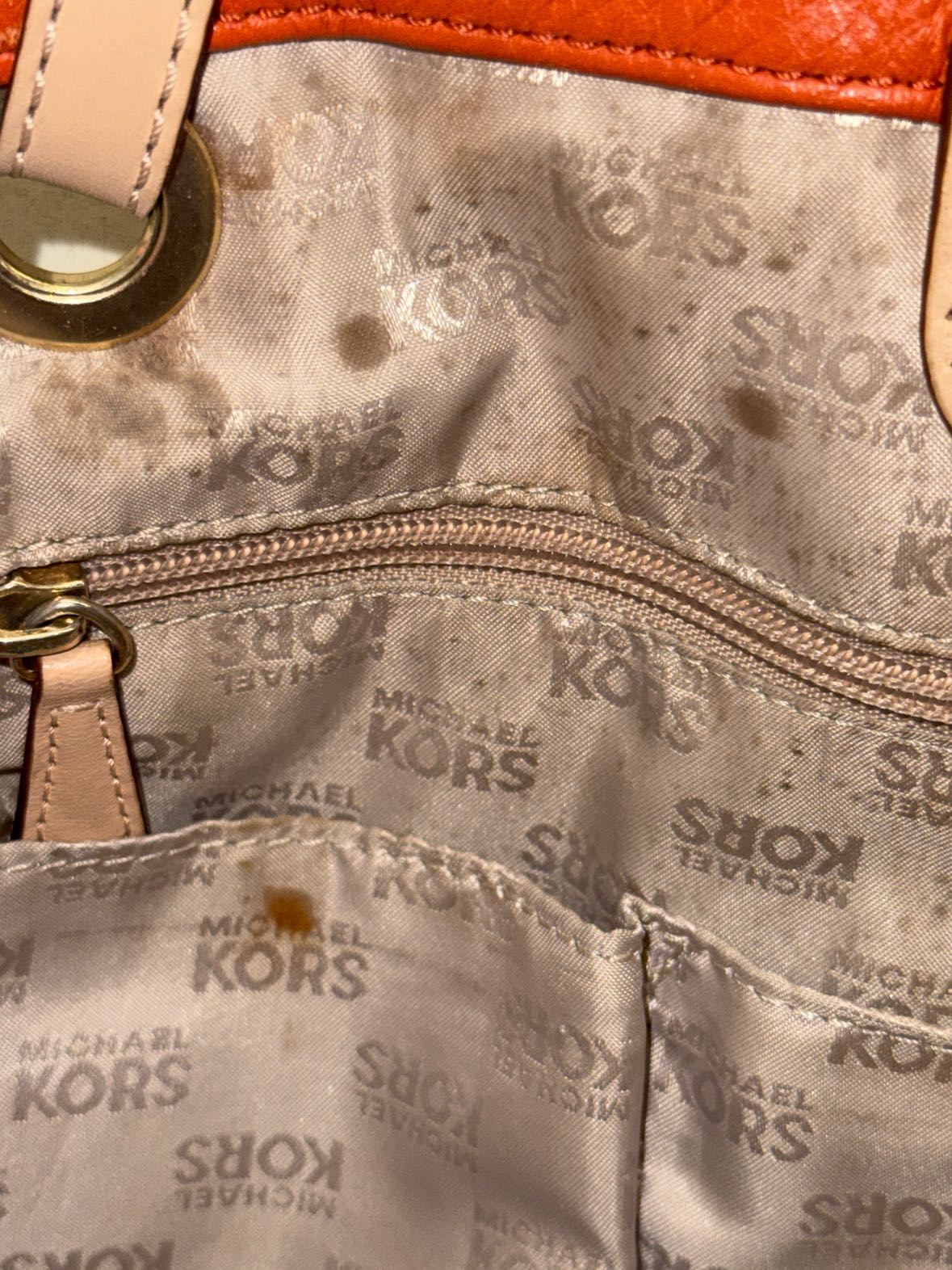 Michael Kors Orange Leather Tote Bag AS IS - wear on corners & marks inside