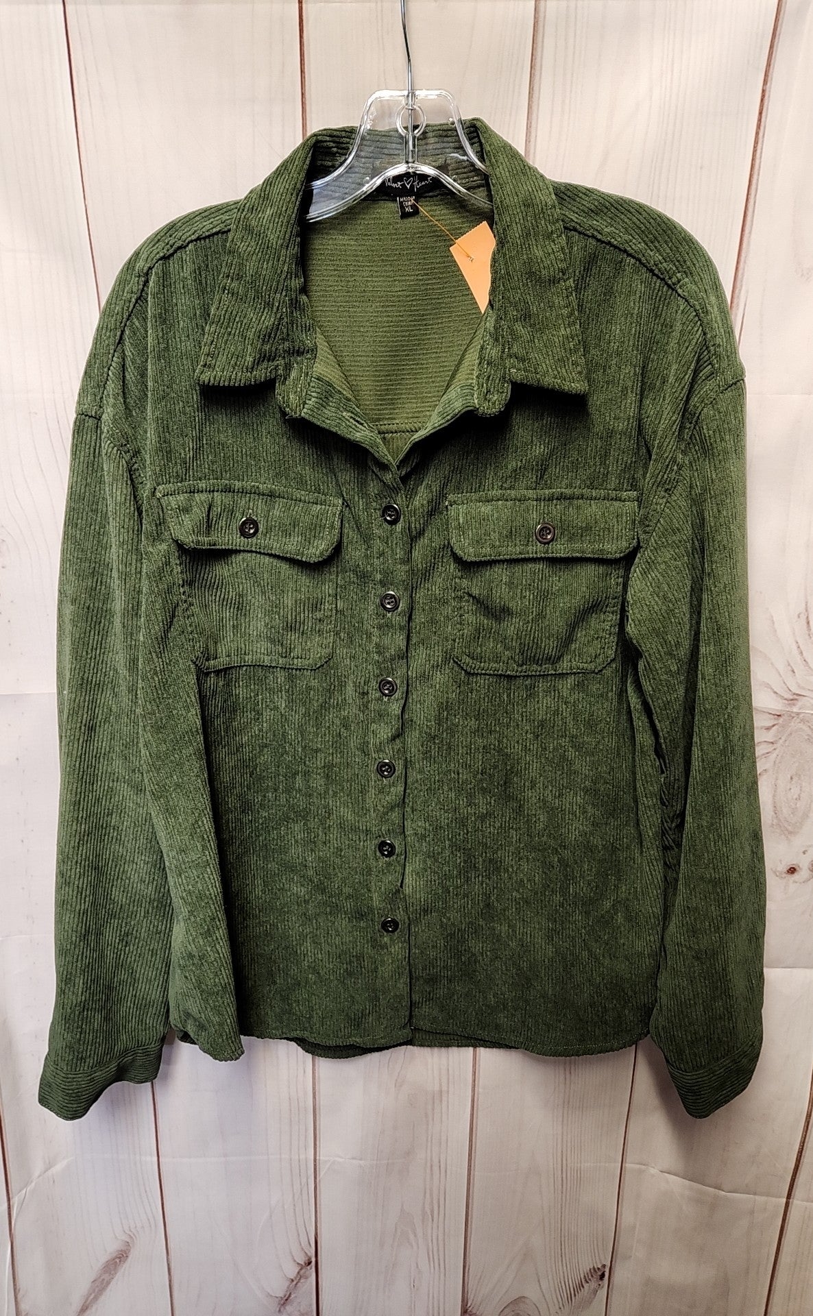 Velvet Heart Women's Size XL Green Corduroy Long Sleeve Top
